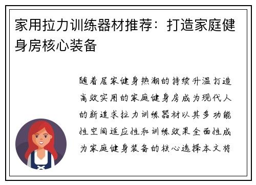 家用拉力训练器材推荐：打造家庭健身房核心装备