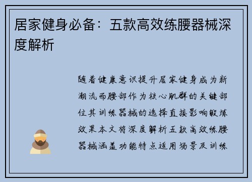 居家健身必备：五款高效练腰器械深度解析